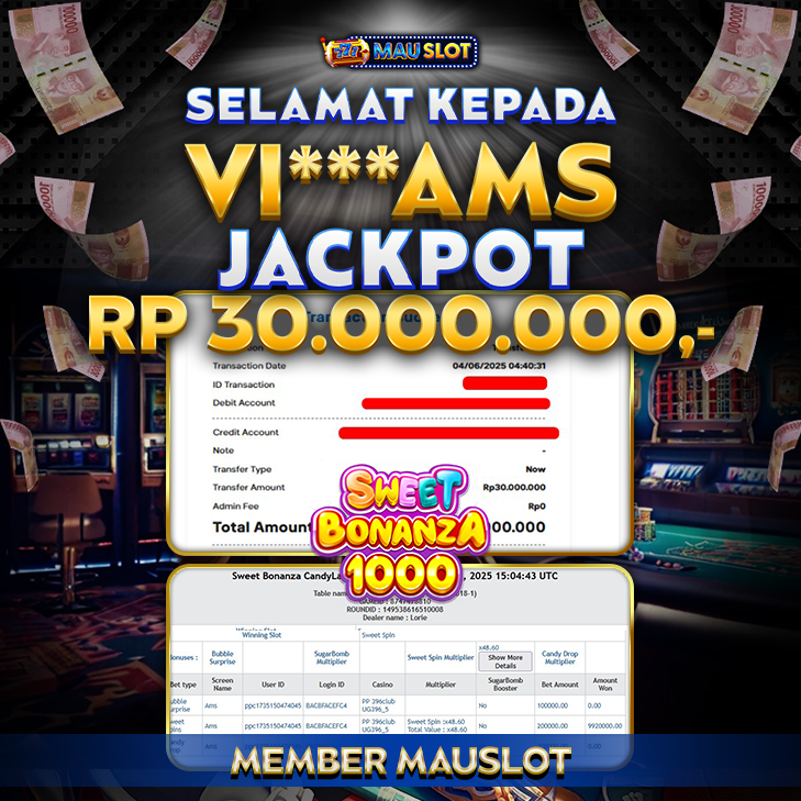 MAUSLOT JACKPOT SWEET BONANZA 1000 Rp 30.000.000.,- LUNAS