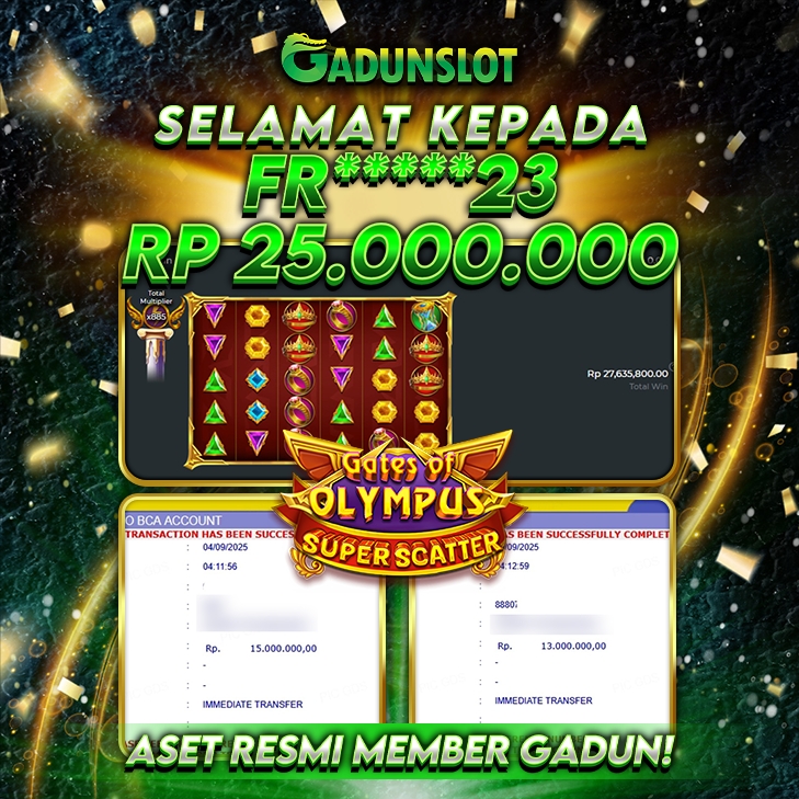 GADUNSLOT JACKPOT SLOT  Gates of Olympus Super Scatter Rp 25.000.000., LUNAS