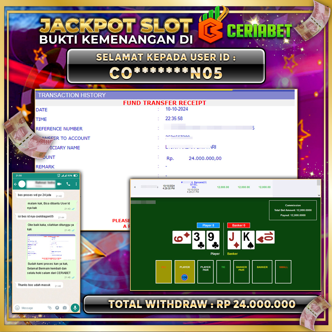 CERIABET JACKPOT BACCARAT 4 Rp.24.000.000.,- LUNAS