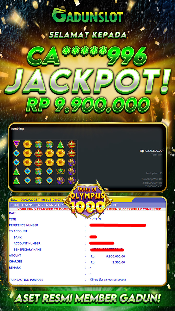 GADUNSLOT JACKPOT SLOT  GATE OF OLYMPUS 1000 Rp.9.900.000., LUNAS