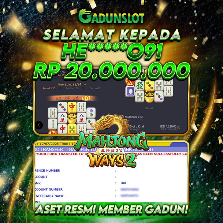 GADUNSLOT JACKPOT SLOT  MAHJONG WAYS 2 Rp 20.000.000., LUNAS
