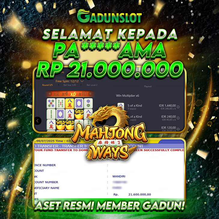 GADUNSLOT JACKPOT SLOT  MAHJONG WAYS Rp 21.000.000., LUNAS