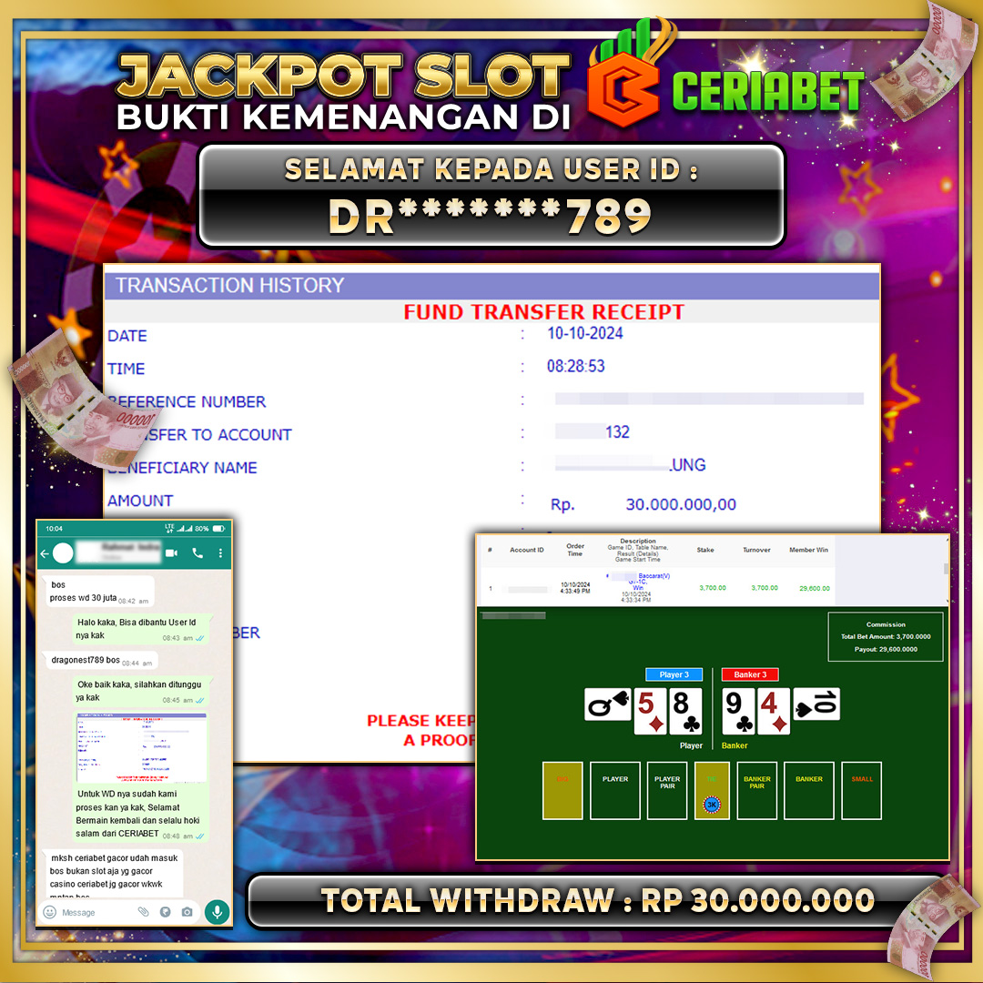 CERIABET JACKPOT BACCARAT 1 Rp.30.000.000.,- LUNAS