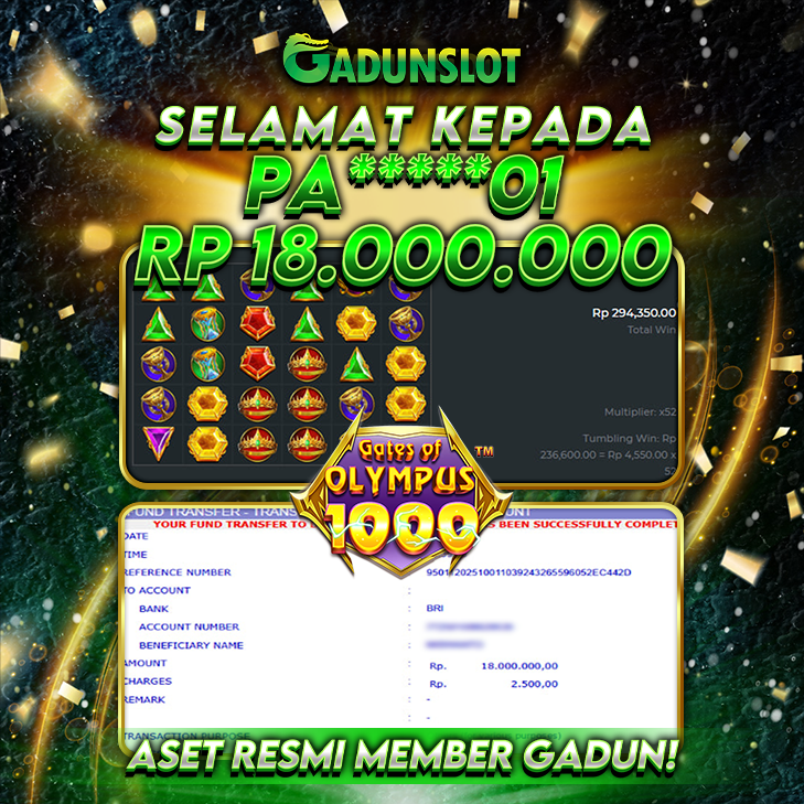 GADUNSLOT JACKPOT Gates of Olympus 1000 Rp 18.000.000., LUNAS