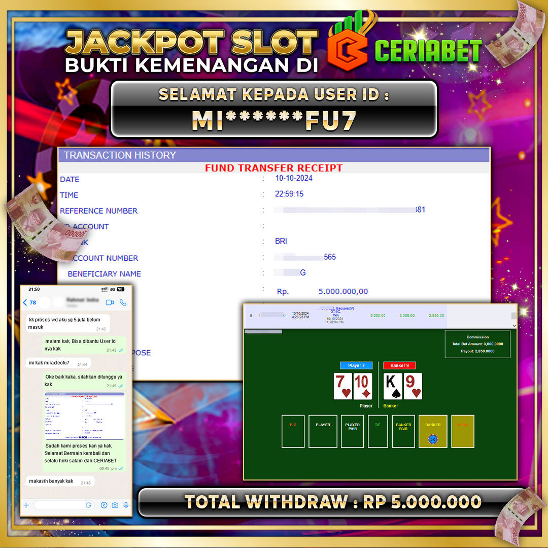 CERIABET JACKPOT BACCARAT 5 Rp.5.000.000.,- LUNAS