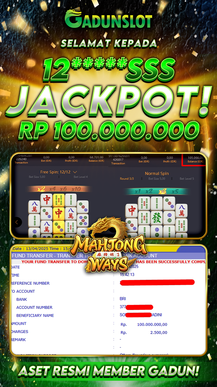 GADUNSLOT JACKPOT SLOT  MAHJONG WAYS Rp.100.000.000., LUNAS