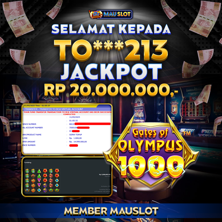 MAUSLOT JACKPOT GATES OF OLYMPUS 1000 Rp 20.000.000.,- LUNAS