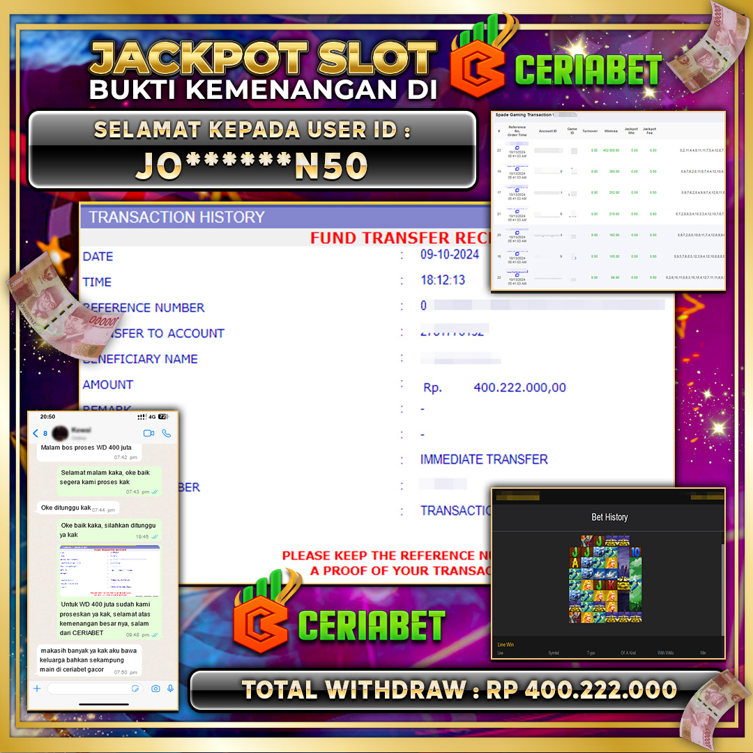 CERIABET JACKPOT SLOT SPADEGAMING Rp.400.222.000.,- LUNAS