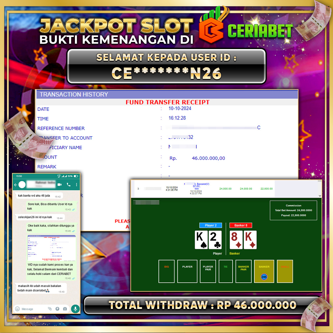 CERIABET JACKPOT BACCARAT 3 Rp.46.000.000.,- LUNAS