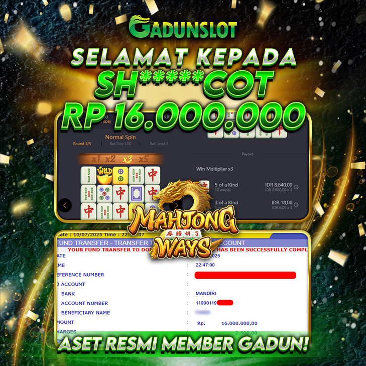 GADUNSLOT JACKPOT SLOT  MAHJONG WAYS Rp 16.000.000., LUNAS