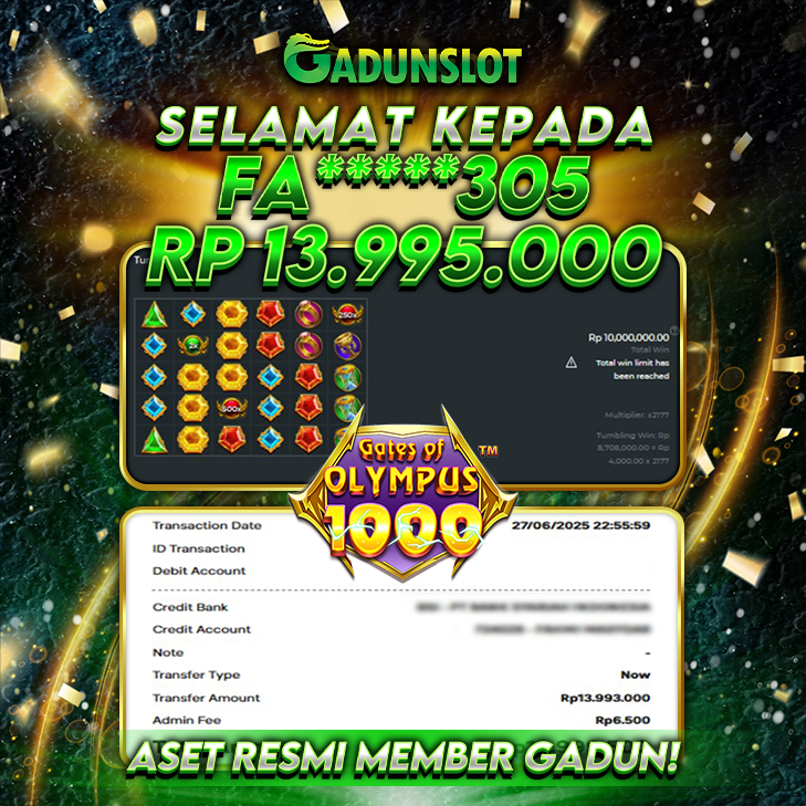 GADUNSLOT JACKPOT SLOT GATES OF OLYMPUS 1000 Rp 13.995.000., LUNAS