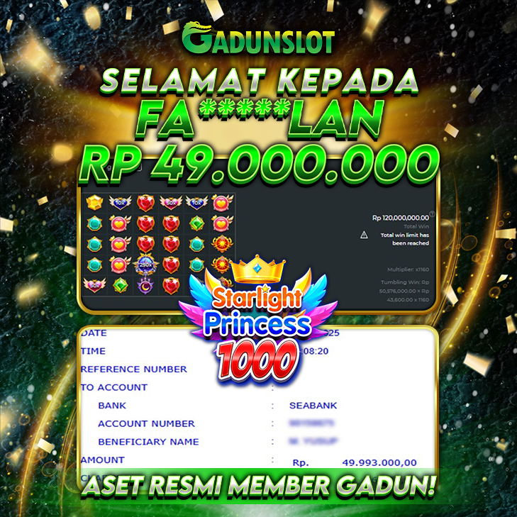 GADUNSLOT JACKPOT SLOT STARLIGHT PRINCESS 1000 Rp 49.000.000., LUNAS