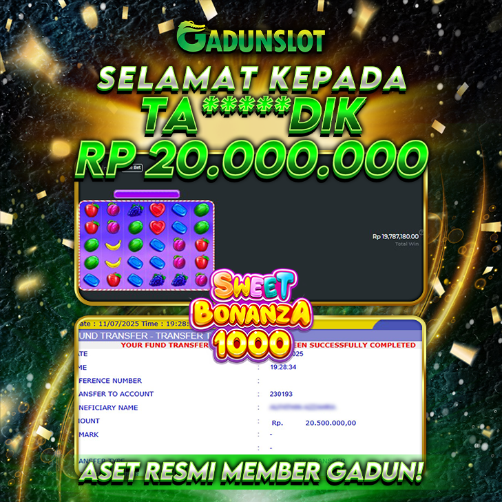 GADUNSLOT JACKPOT SLOT  SWEET BONANZA 1000 Rp 20.000.000., LUNAS