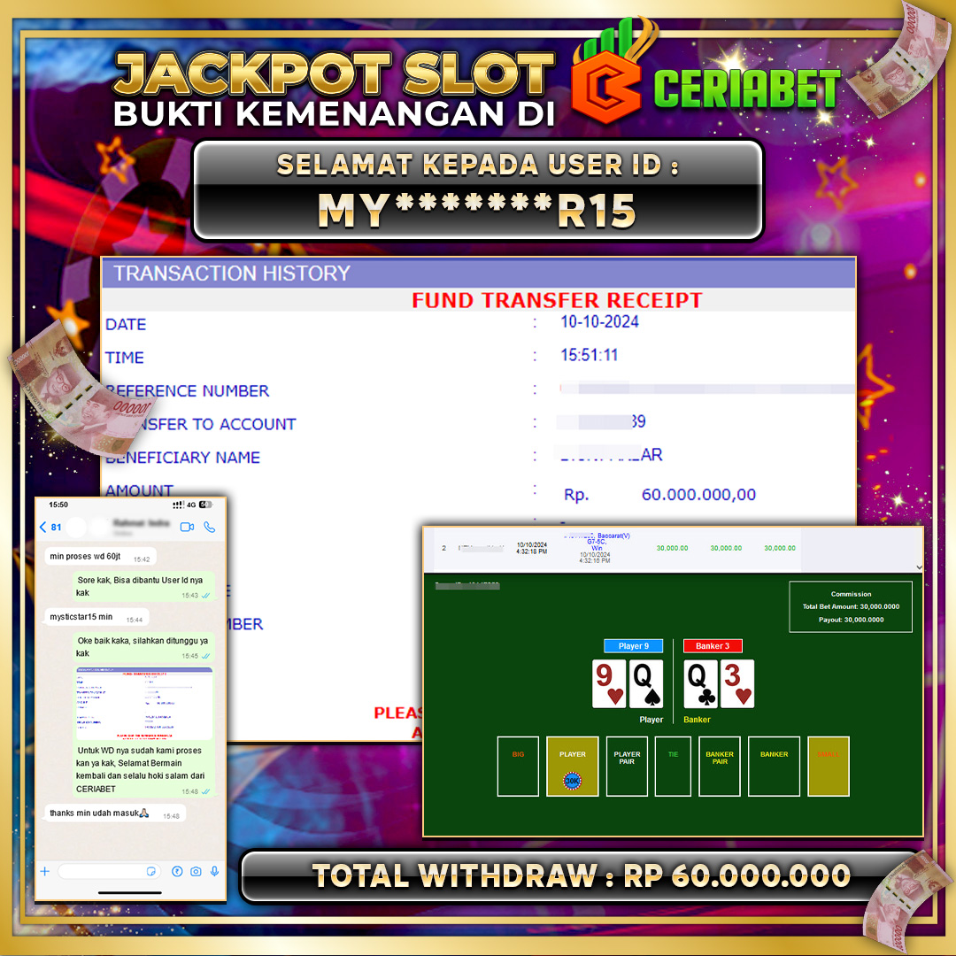 CERIABET JACKPOT BACCARAT 2 Rp.60.000.000.,- LUNAS