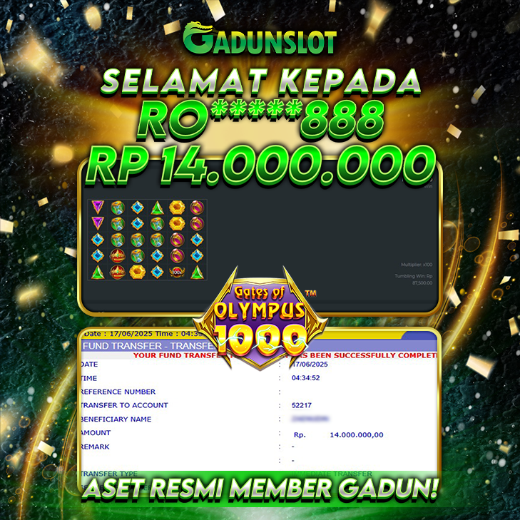 GADUNSLOT JACKPOT SLOT  GATE OF OLYMPUS 1000 Rp 14.000.000., LUNAS