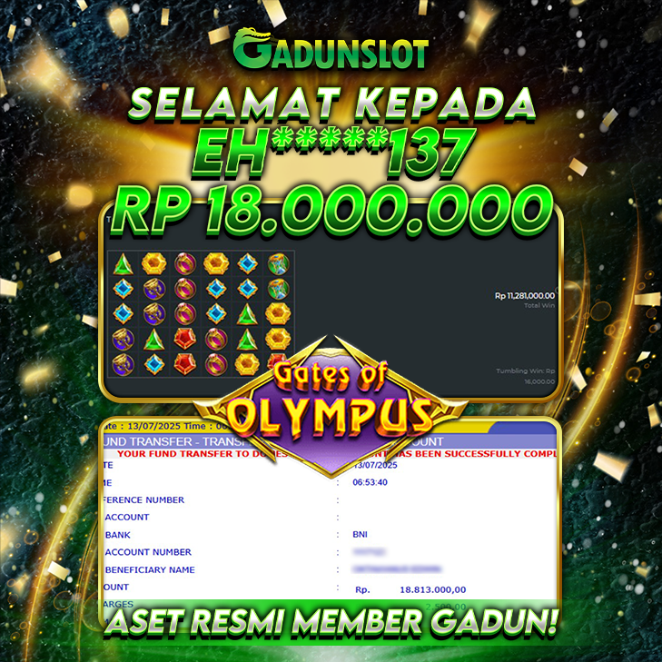 GADUNSLOT JACKPOT SLOT GATES OF OLYMPUS Rp 18.000.000., LUNAS