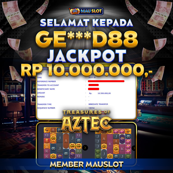 MAUSLOT JACKPOT Treasures of Aztec Rp 10.000.000.,- LUNAS