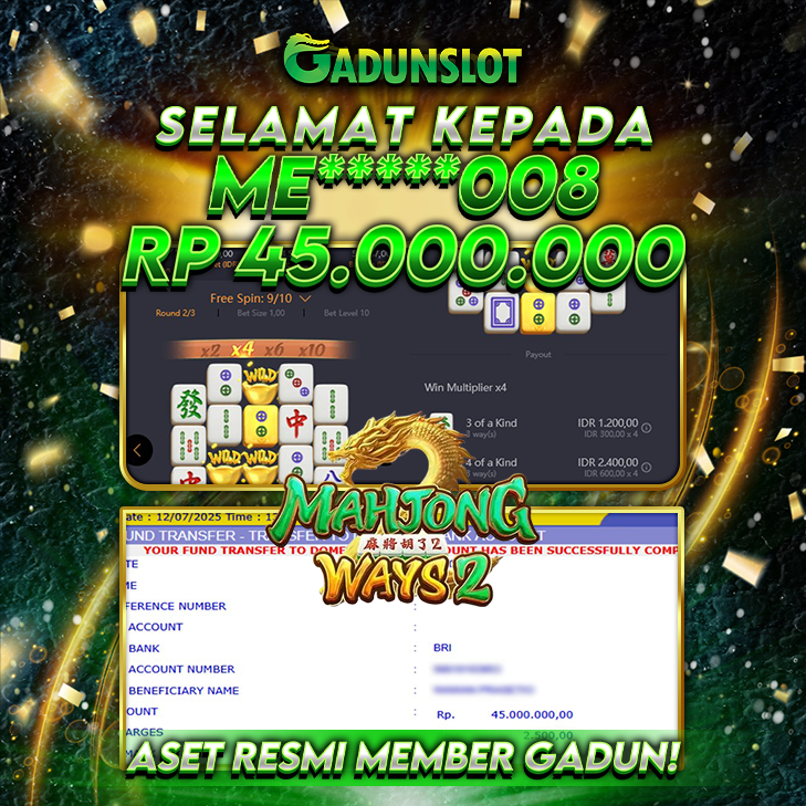 GADUNSLOT JACKPOT SLOT  MAHJONG WAYS 2 Rp 45.000.000., LUNAS