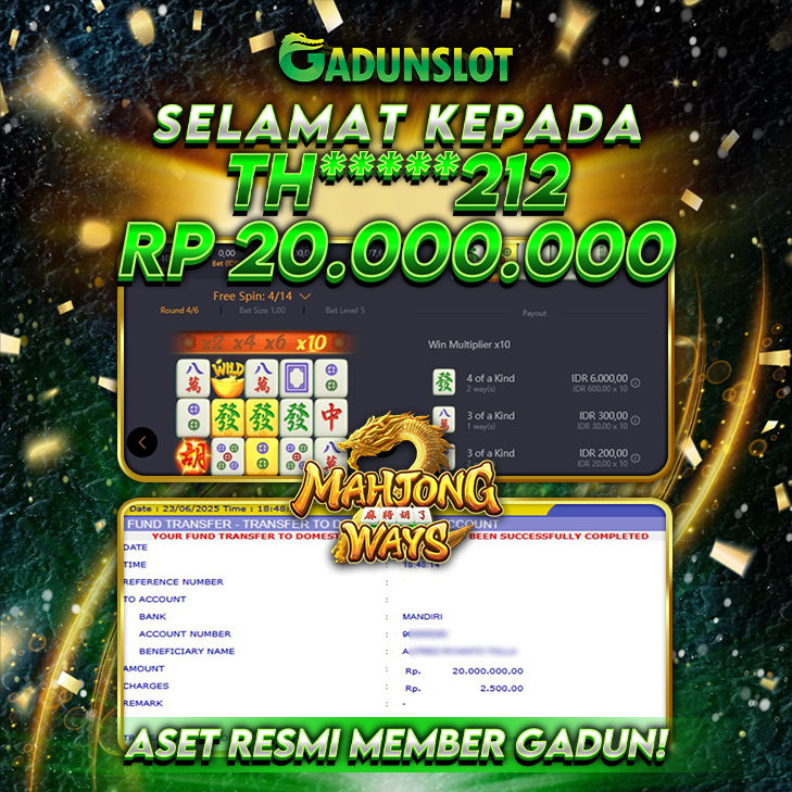 GADUNSLOT JACKPOT SLOT  MAHJONG WAYS Rp 20.000.000., LUNAS