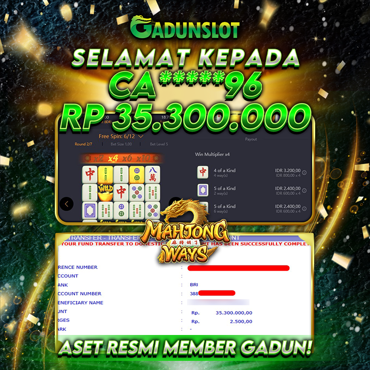 GADUNSLOT JACKPOT SLOT MAHJONG WAYS  Rp 35.300.000., LUNAS