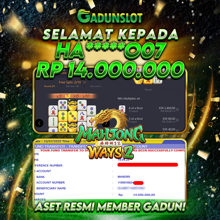 GADUNSLOT JACKPOT SLOT  MAHJONG WAYS 2 Rp 14.000.000., LUNAS