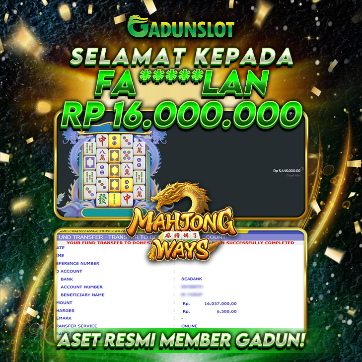 GADUNSLOT JACKPOT SLOT  MAHJONG WAYS Rp.16.000.000., LUNAS