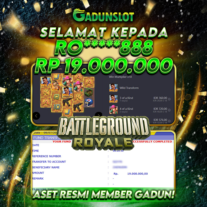 GADUNSLOT JACKPOT SLOT  BATTLEGROUND ROYALE Rp 19.000.000., LUNAS