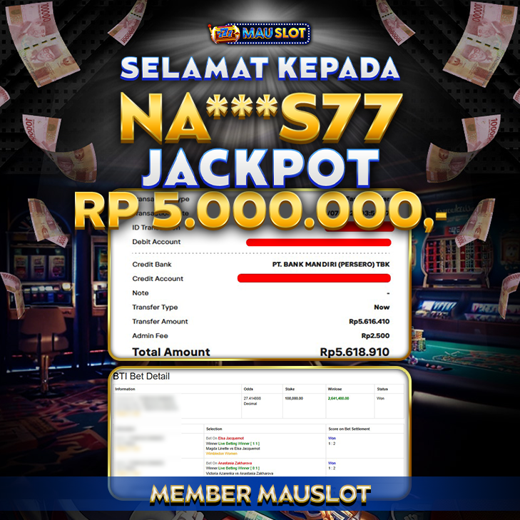 MAUSLOT JACKPOT SPORT TENNIS Rp 5.000.000.,- LUNAS