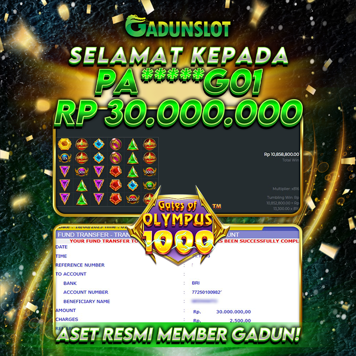 GADUNSLOT JACKPOT SLOT  GATES OF OLYMPUS 1000 Rp 30.000.000., LUNAS