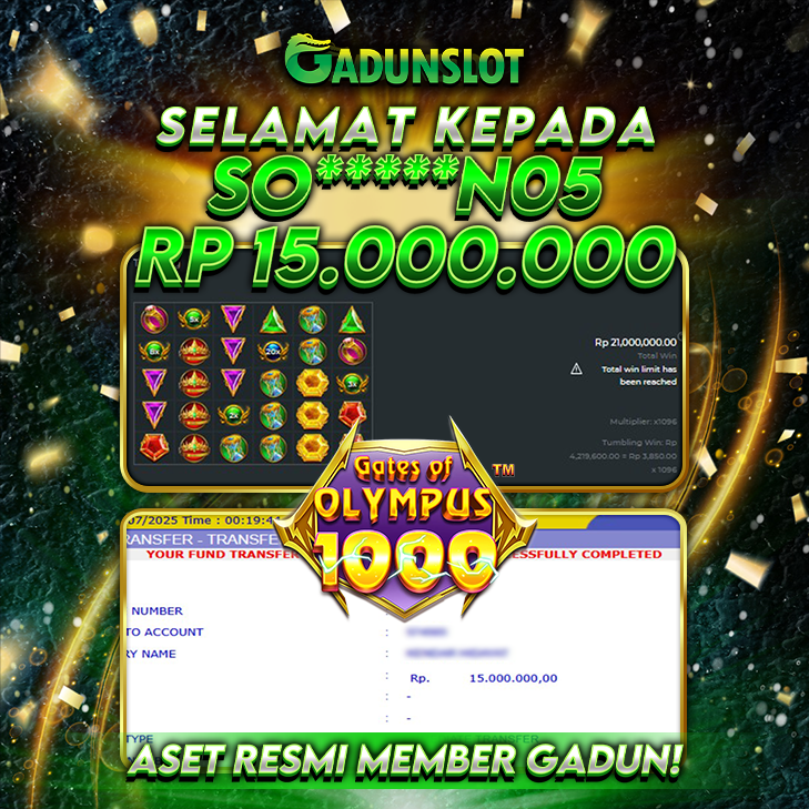 GADUNSLOT JACKPOT SLOT  GATES OF OLYMPUS 1000 Rp 15.000.000., LUNAS