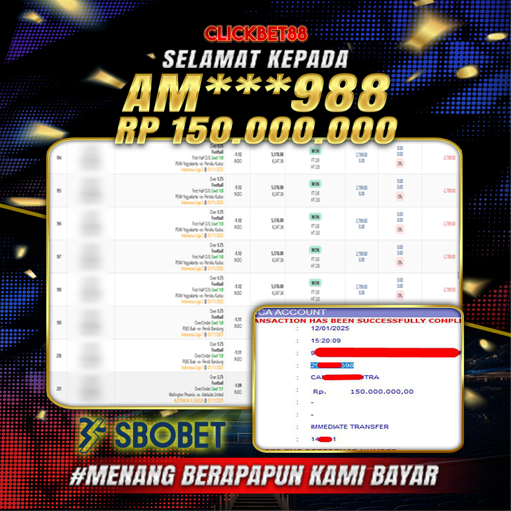 CLICKBET88 JACKPOT SBOBET Rp 150.000.000.,-LUNAS